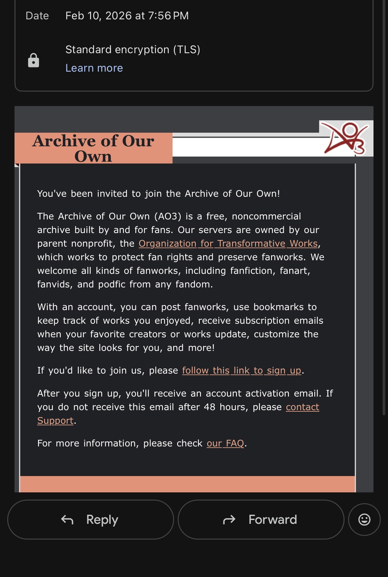 AO3 Invitation Screenshot
